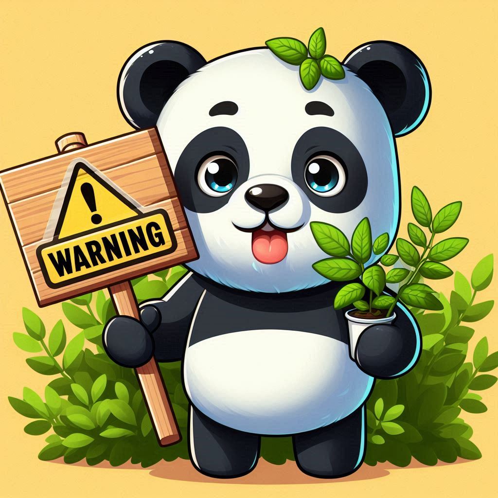 A panda holding a placard with a warning written on it